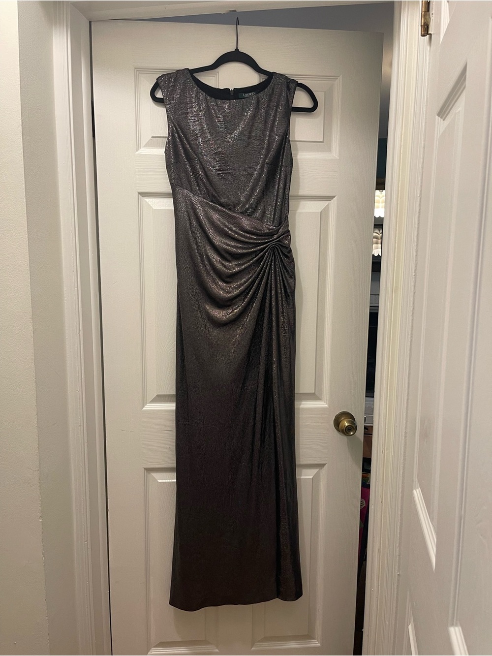 Lauren Ralph Lauren Metallic Ruched Sleeveless Evening Gown Size 4